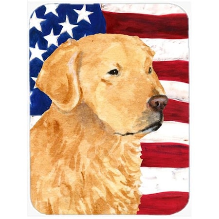 Carolines Treasures SS4055LCB USA American Flag With Golden Retriever Glass Cutting Board - Large